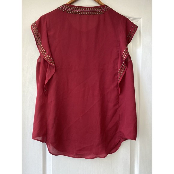 Mi ami Maroon Studded Ruffle Sleeve Blouse Size Small - Picture 2 of 12